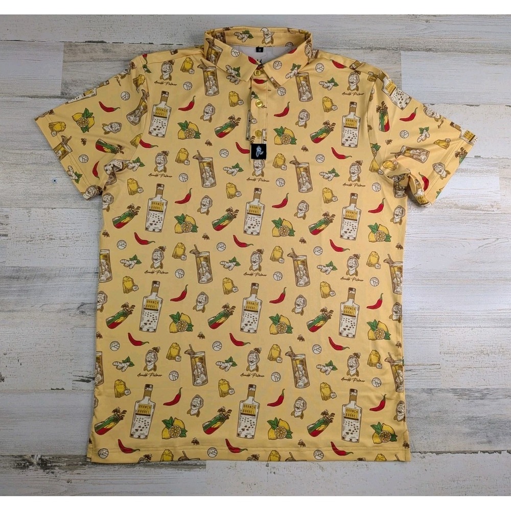 Par Hopper Polo Shirt Mens Medium Arnold Palmer AOP Yellow Golf Top